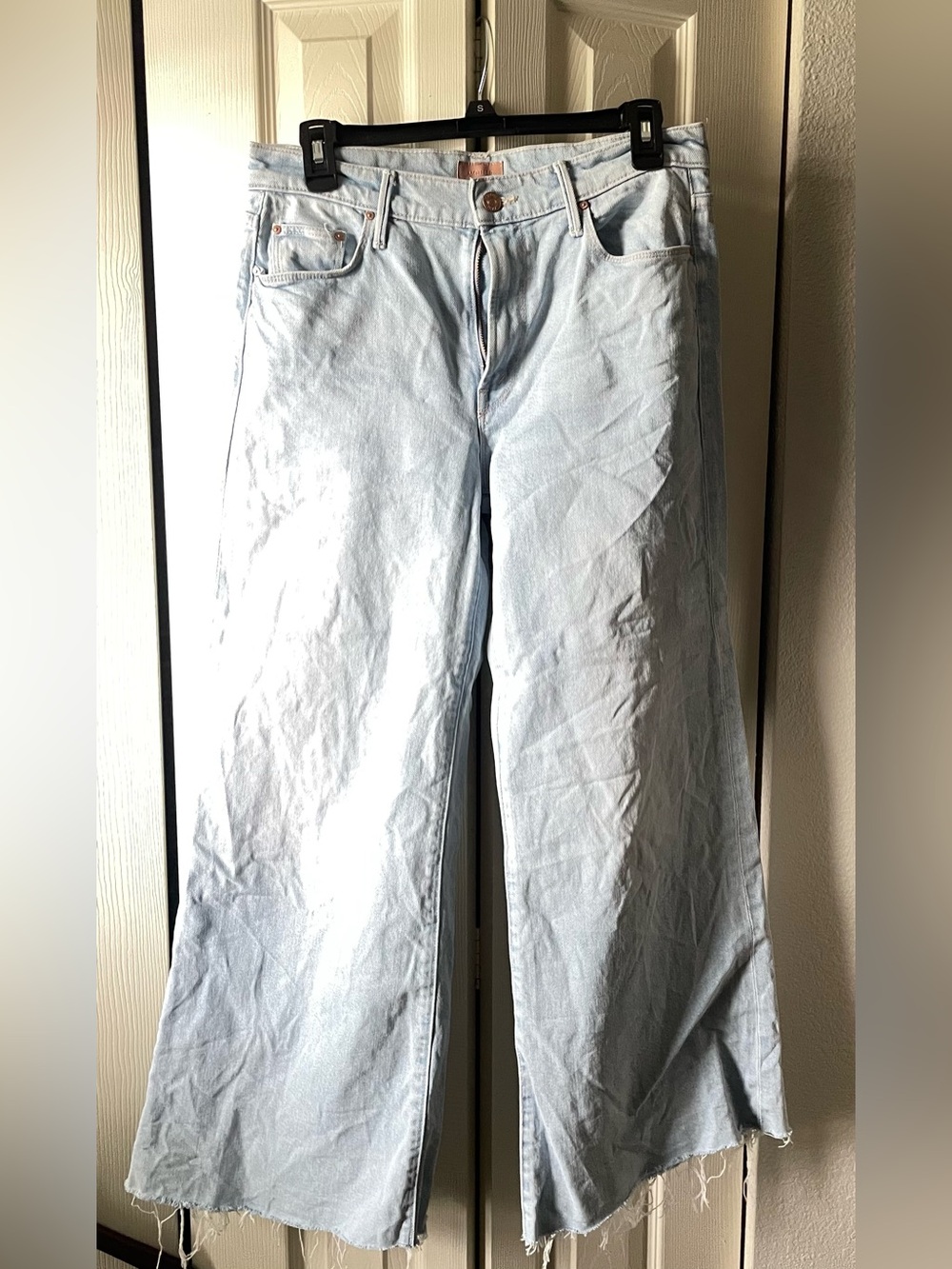 MOTHER Light Pale Blue Wide-Leg Flare Jeans